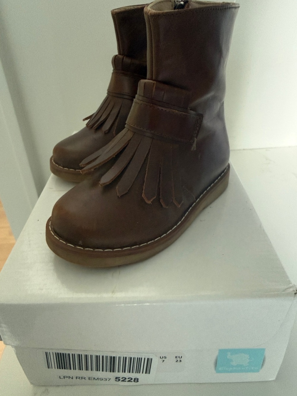 Girls Elephantito Brown Leather Boots
